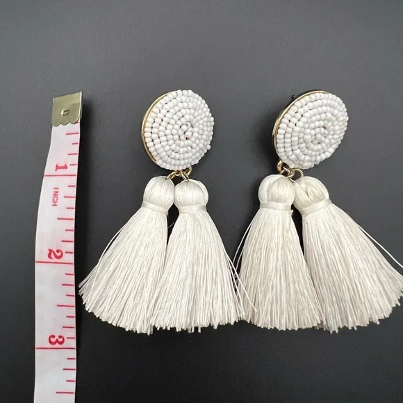 BaubleBar White Tassel and Seed Bead Earrings Boho Wedding - Picture 4 of 4